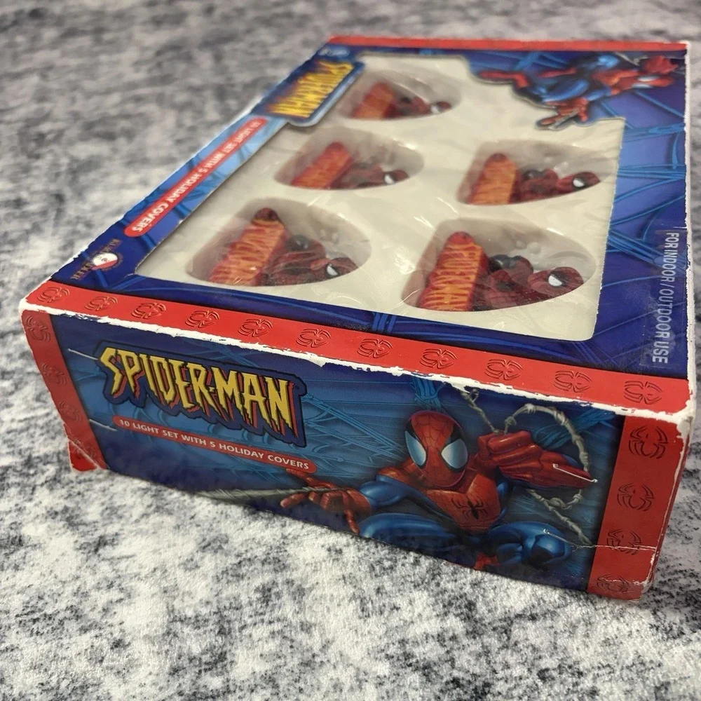 Vintage Marvel Spiderman Kurt Adler 10 Holiday Light Set Christmas 2003 Tested